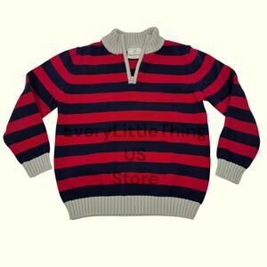 Hanna Andersson Boys 130 US 8 Sweater Combed Cotton Knit Striped Rugby Preppy